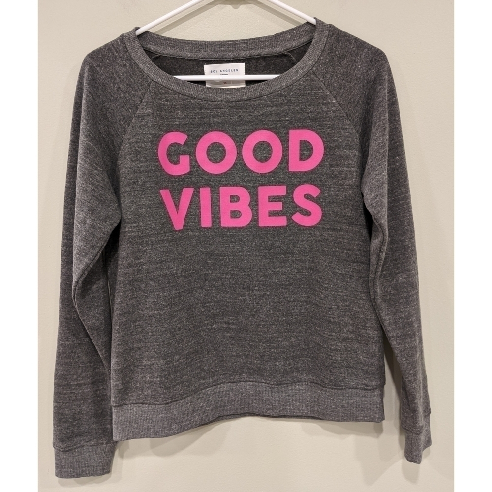 🆕 Sol Angeles Good Vibes Off Shoulder Grey Neon Pink Pullover